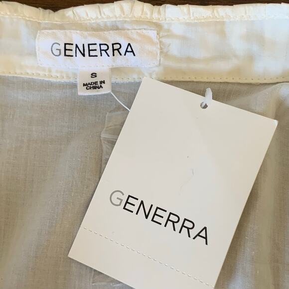 NWT Generra Eggshell Half Button White Cotton Blouse with Sash Size Small - Picture 7 of 12